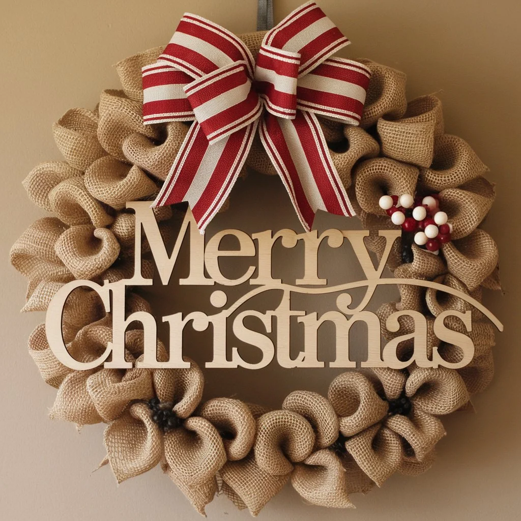 Burlap Wreath with a Merry Christmas Sign