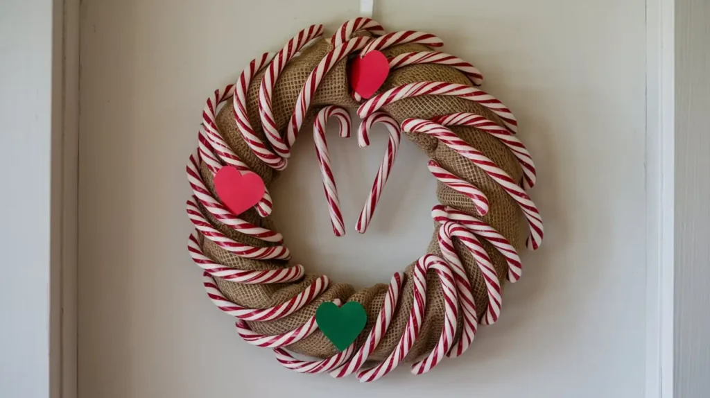 Burlap Wreath with Candy Cane Accents