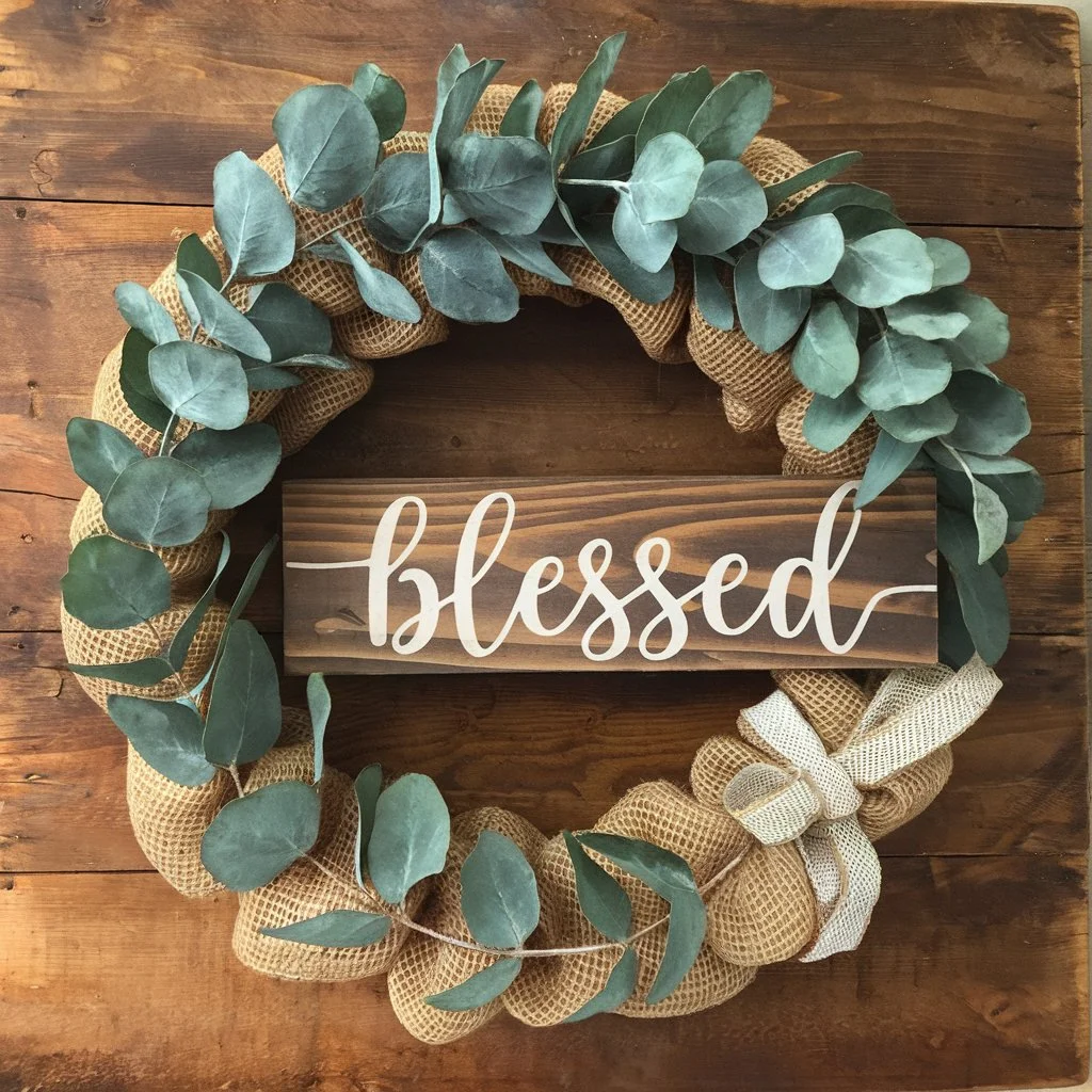 Burlap Wreath with Eucalyptus Leaves