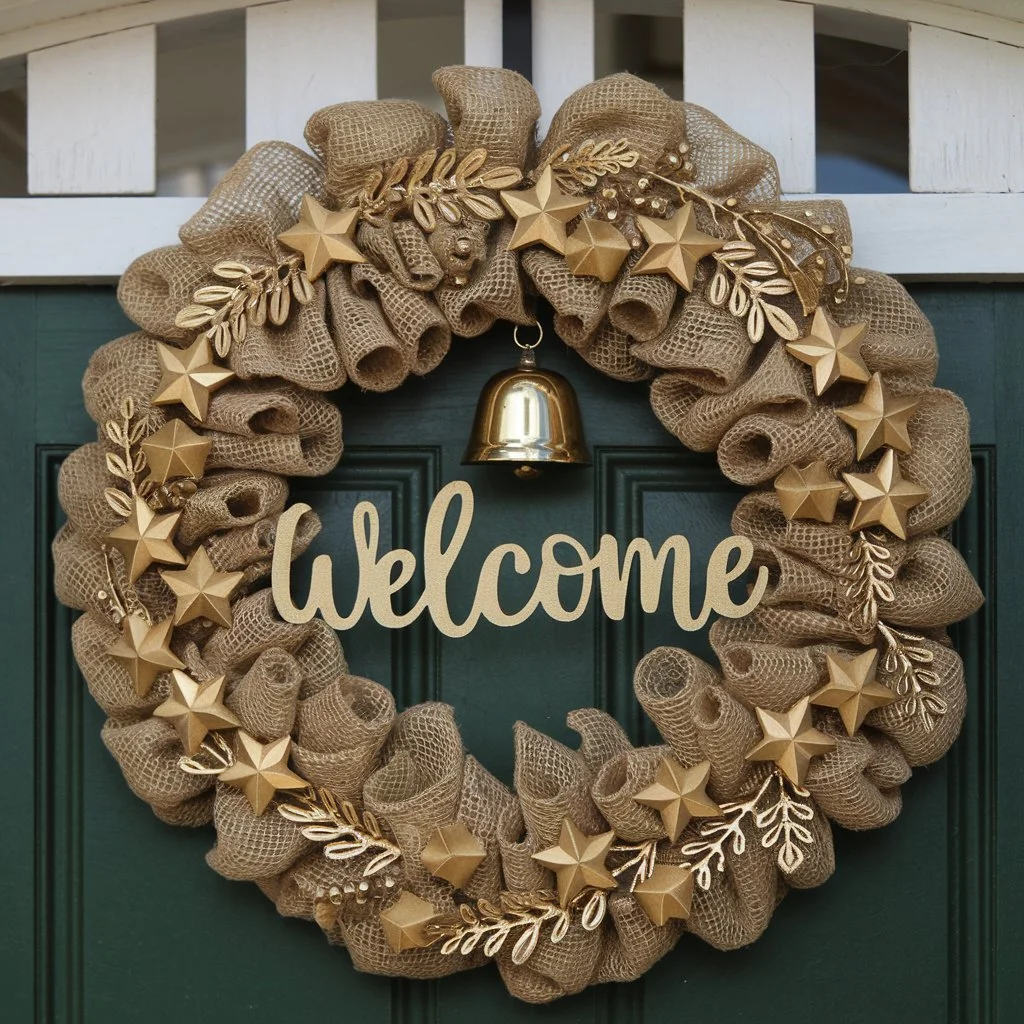 Burlap Wreath with Gold Decorations
