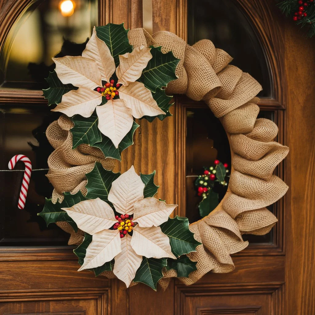 Burlap Wreath with Poinsettias