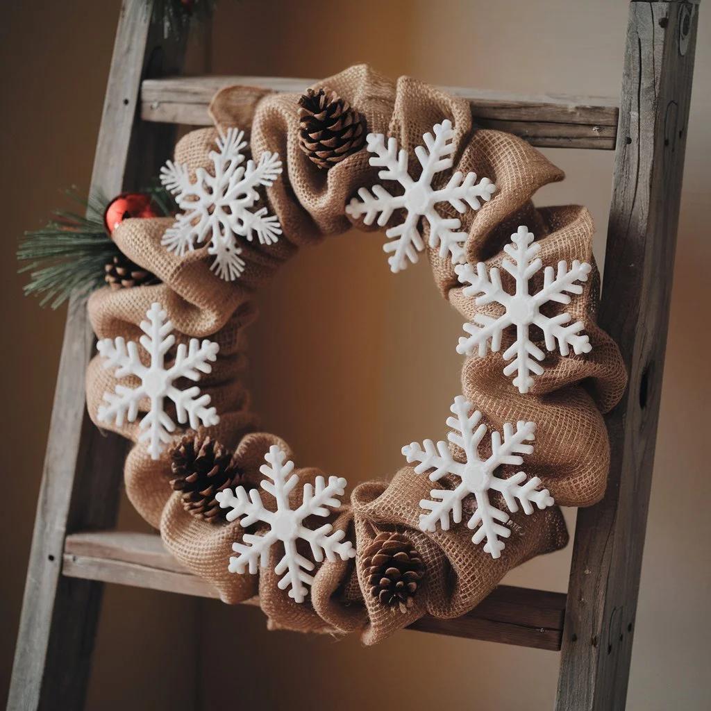 Burlap Wreath with Snowflakes