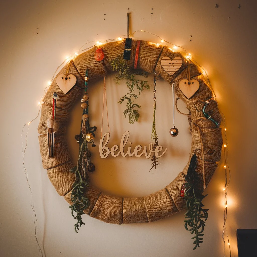 Burlap Wreath with Twinkling Lights