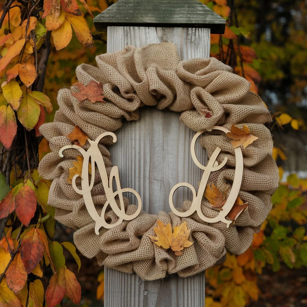 Burlap Wreath with Wooden Initials