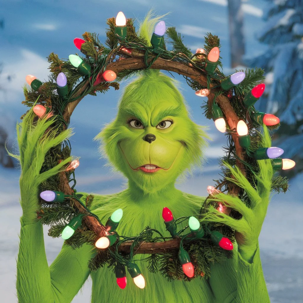 Grinch Wreath with Christmas Lights