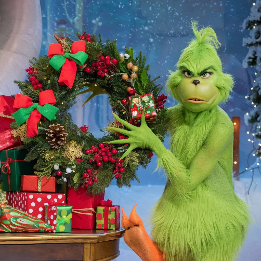 Grinch Wreath with Christmas Presents