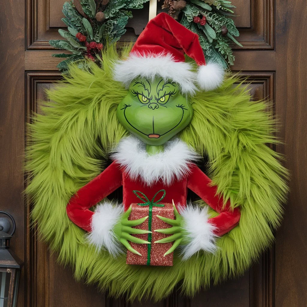 Grinch Wreath with Fake Fur