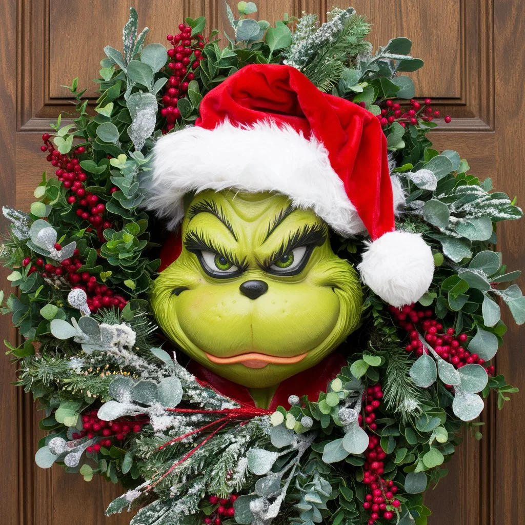 Grinch Wreath with Faux Snow