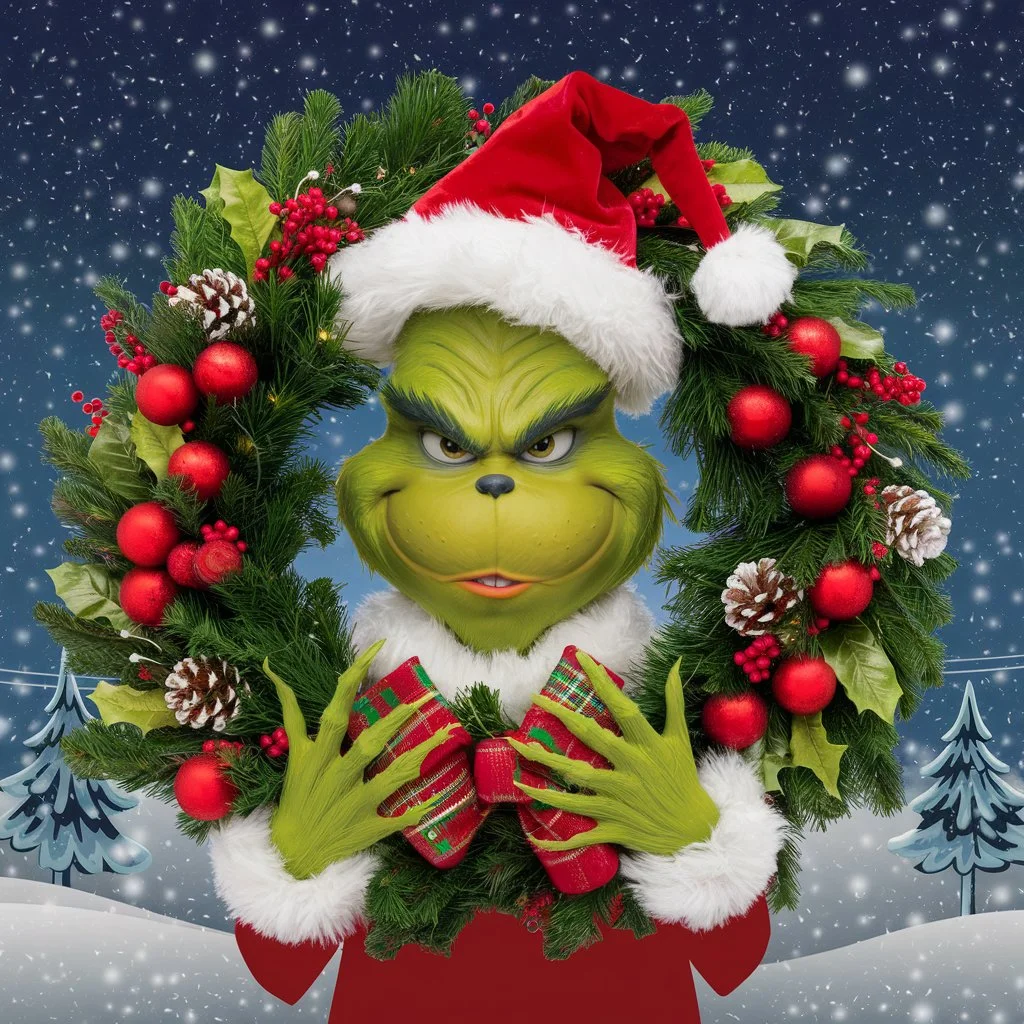 Grinch Wreath with Grinch’s Sleigh
