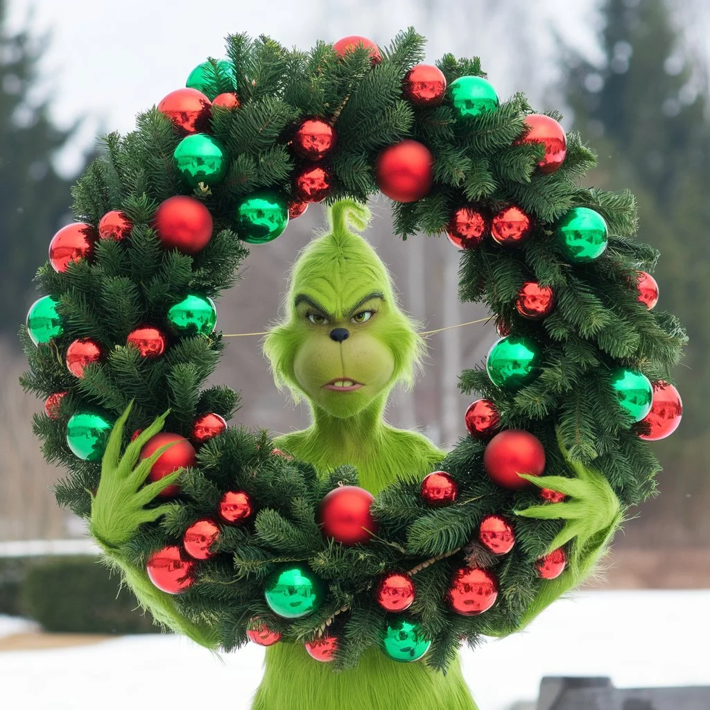 Grinch Wreath with Red and Green Baubles