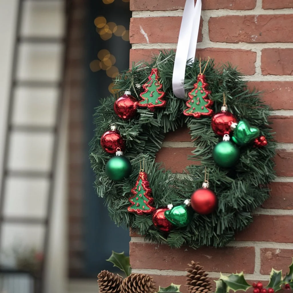 Grinch Wreath with Red and Green Ornaments