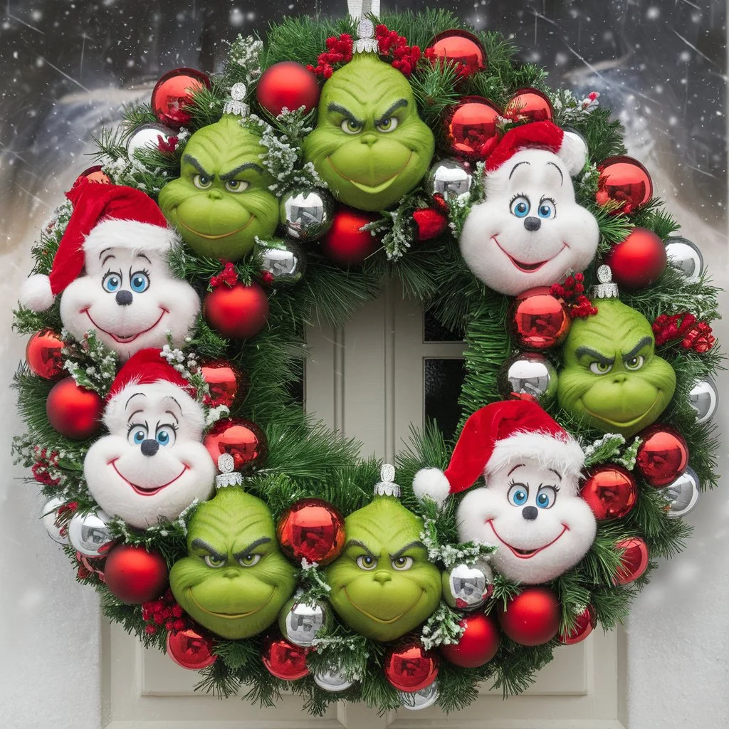 Grinch Wreath with Who's Who Faces